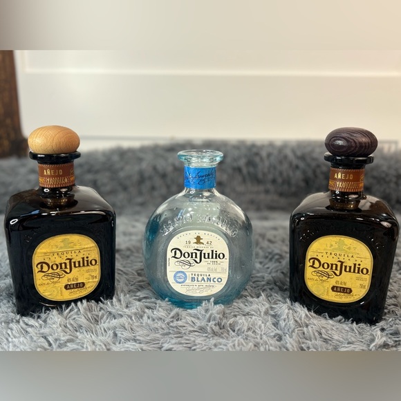 Don Julio Empty Tequila Bottles Set of 3 Blue & Brown Glass Bar Decor DIY